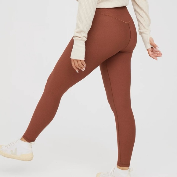 Aerie Offline Real Me 7/8 Waffle Knit High Waisted Crossover Leggings NWT S Rust - Picture 2 of 12